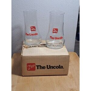 2 Vintage 1985 7Up The Uncola Upside Down 16oz Glasses In Original Box